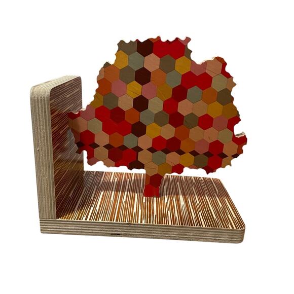 Wolfum Home Adornment Wood Honeycomb Rainbow Pixel Tree Hand Made Book‎ End - Picture 1 of 4